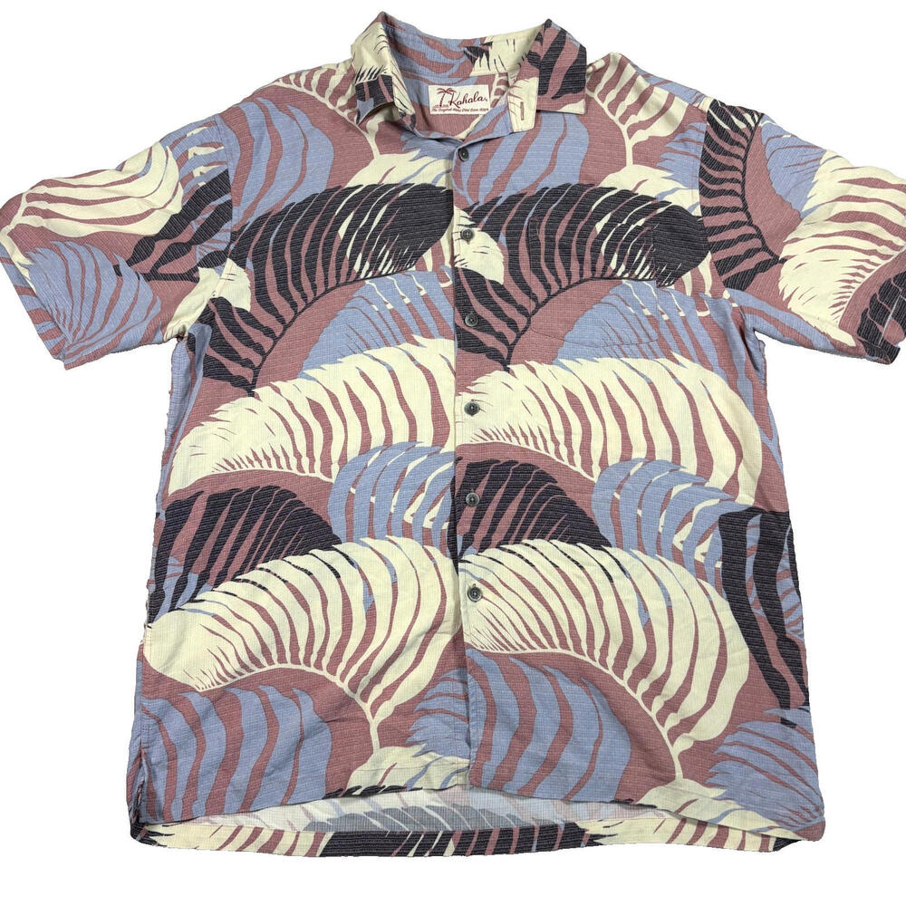 Kahala Mens Aloha Shirt Large Vintage 90s Made In Korea Palm Leaf Rayon Grunge